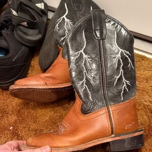 Kids Two-Tone Lightning Cowboy Boots - Black & Brown